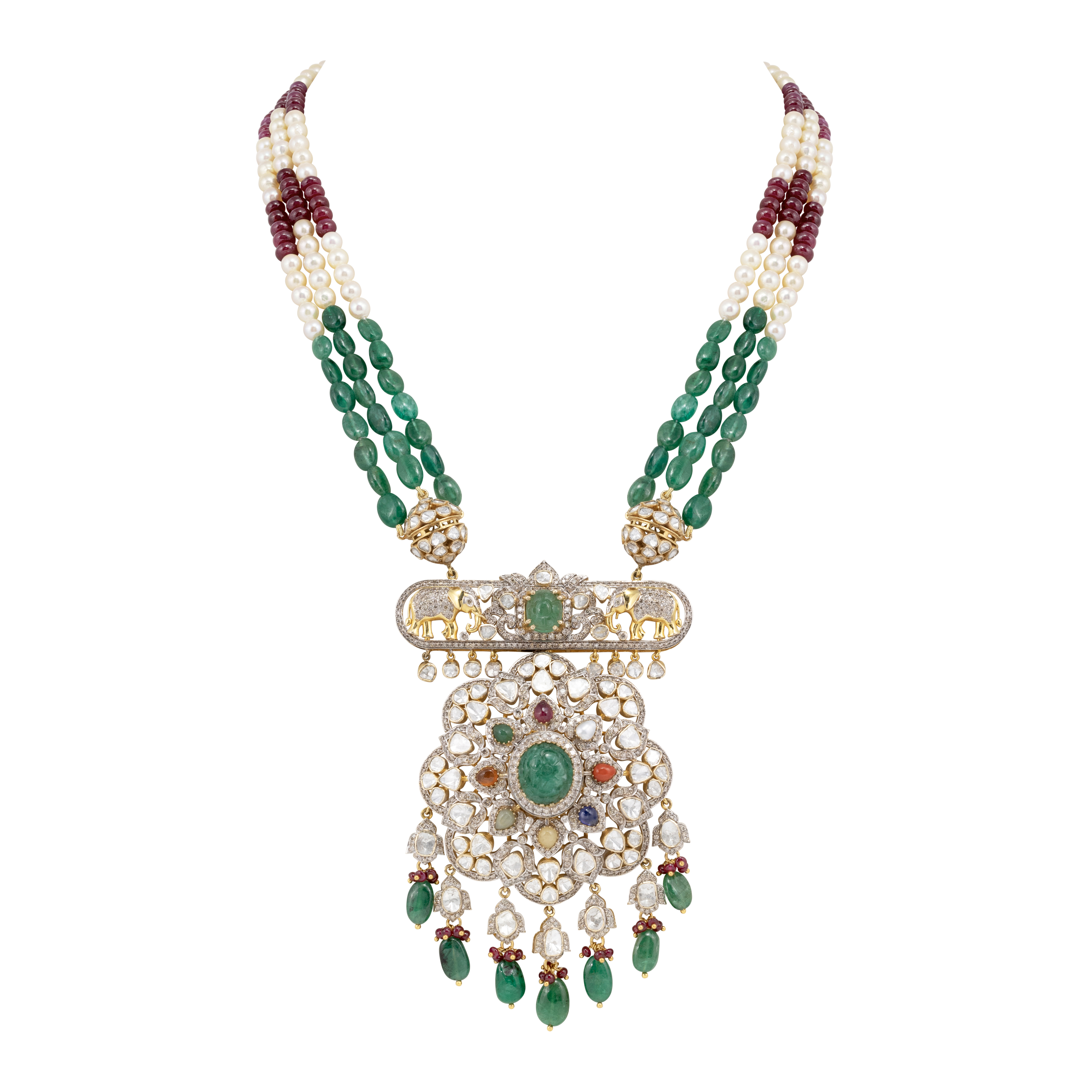 Navratan Necklace with Open Polki and beads